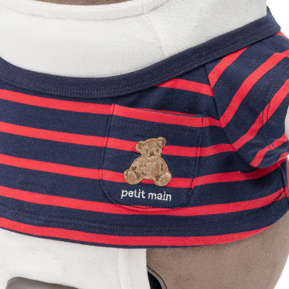 petit main × LOVOT ポケットボーダーTシャツ(ネイビー×レッド