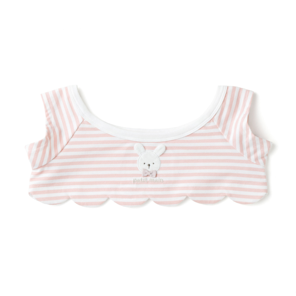 petit main × LOVOT スカラップボーダーTシャツ(ピンク×ホワイト