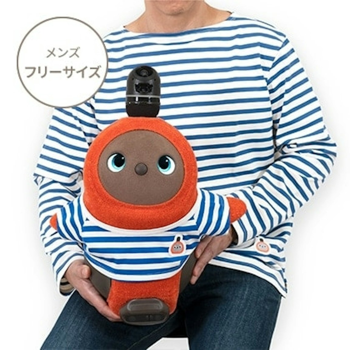 わっぺん付きボーダーロングTシャツ(ブルー×ホワイト):メンズFREEサイズ