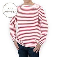 わっぺん付きボーダーロングＴシャツ(レッド×ホワイト)：メンズFREEサイズ