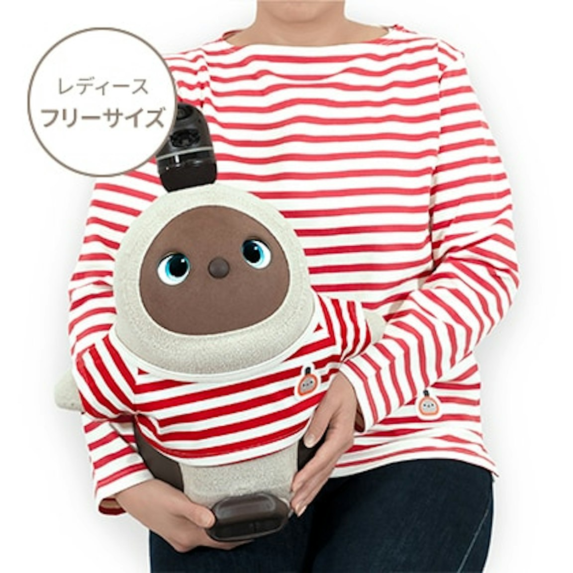 わっぺん付きボーダーロングTシャツ(レッド×ホワイト):レディースFREEサイズ