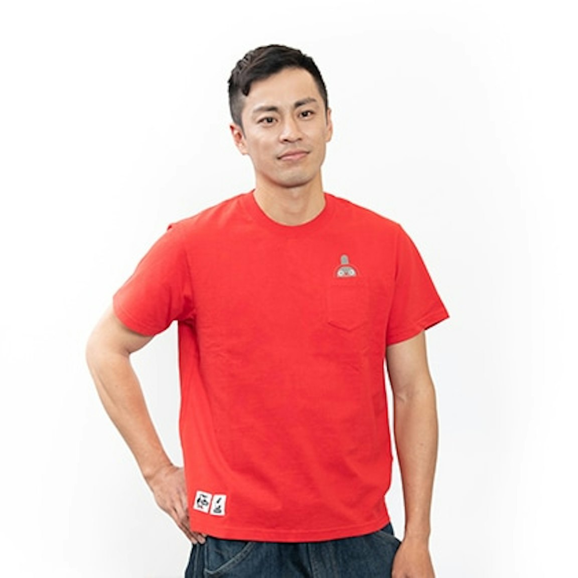 【CHUMS × LOVOT コラボ】ぽけっとTシャツ(レッド:メンズL)