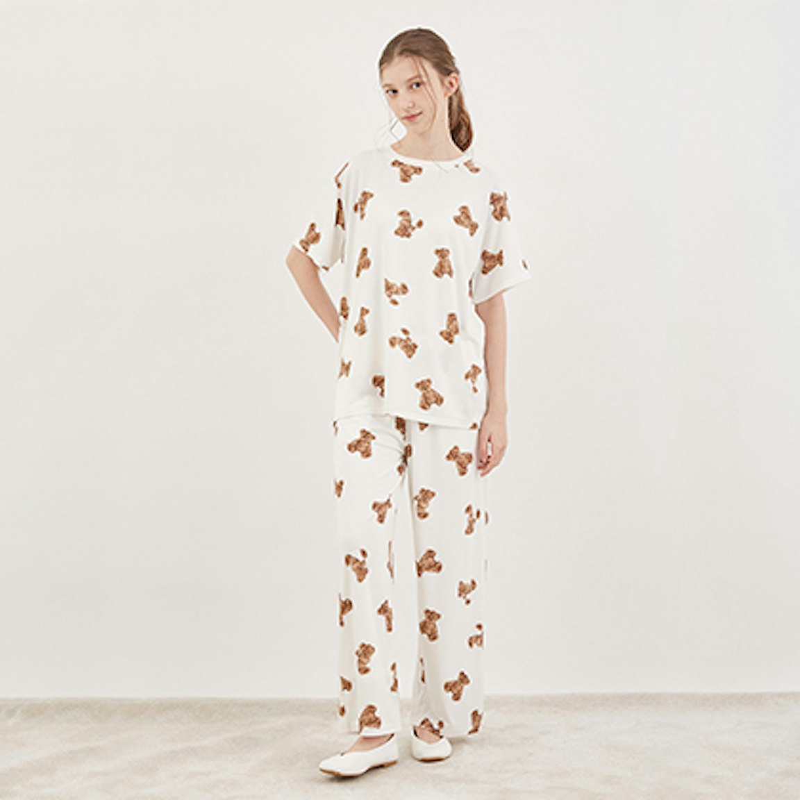 ベア・ストロベリー柄Tシャツ&ロングパンツSET オフホワイト(ベア)