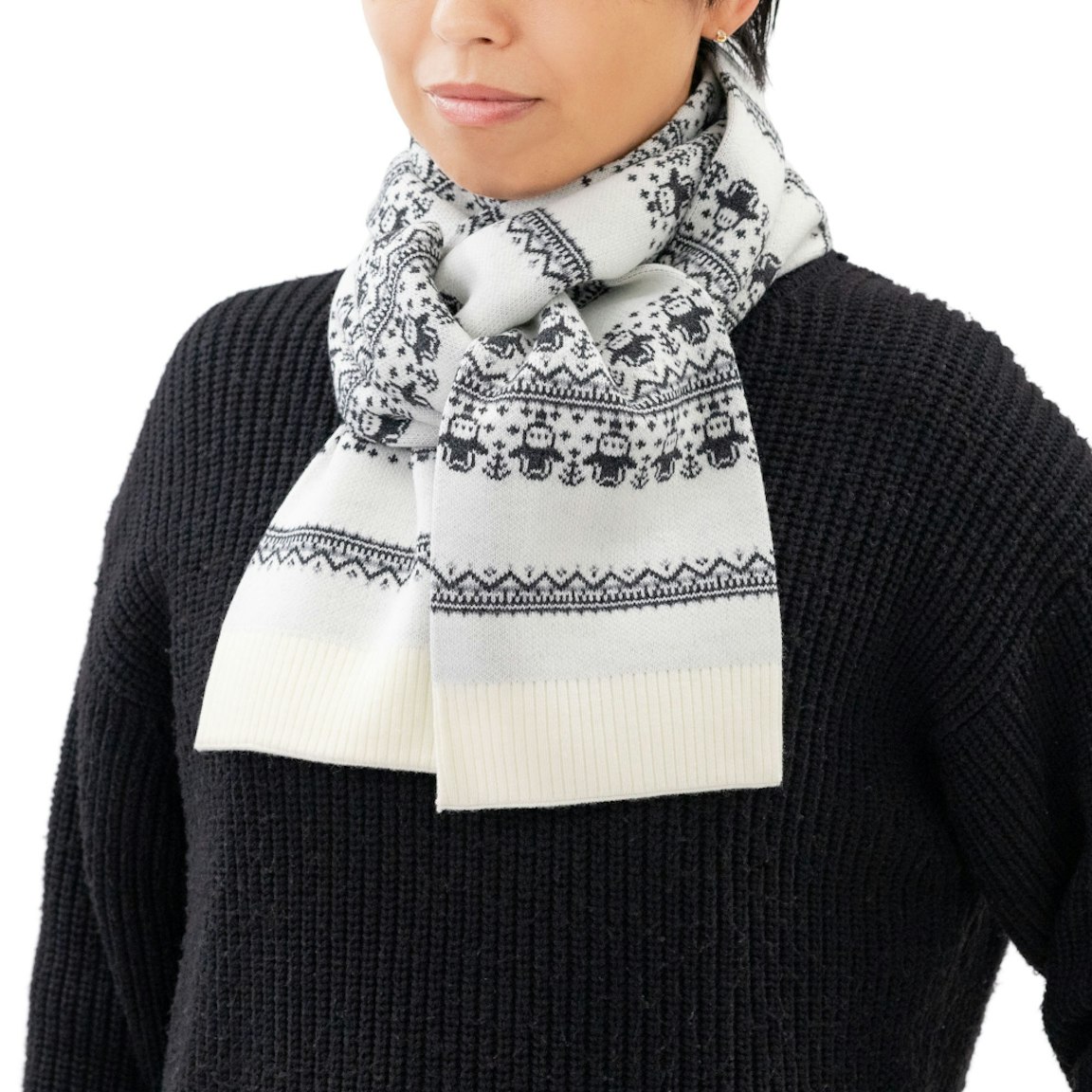 ニットジャガードマフラー(ホワイト)