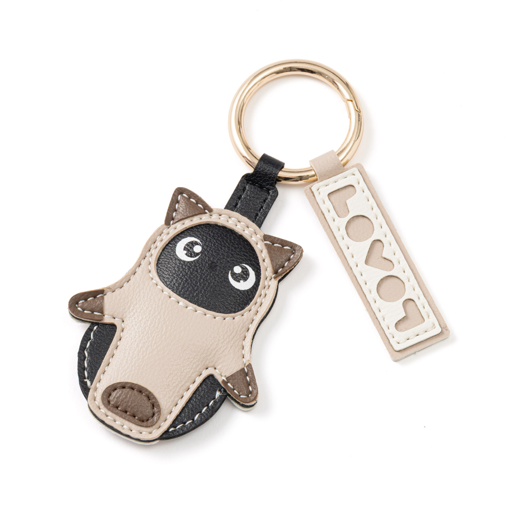 ねこみみレザーチャーム シャム猫（グレージュ）